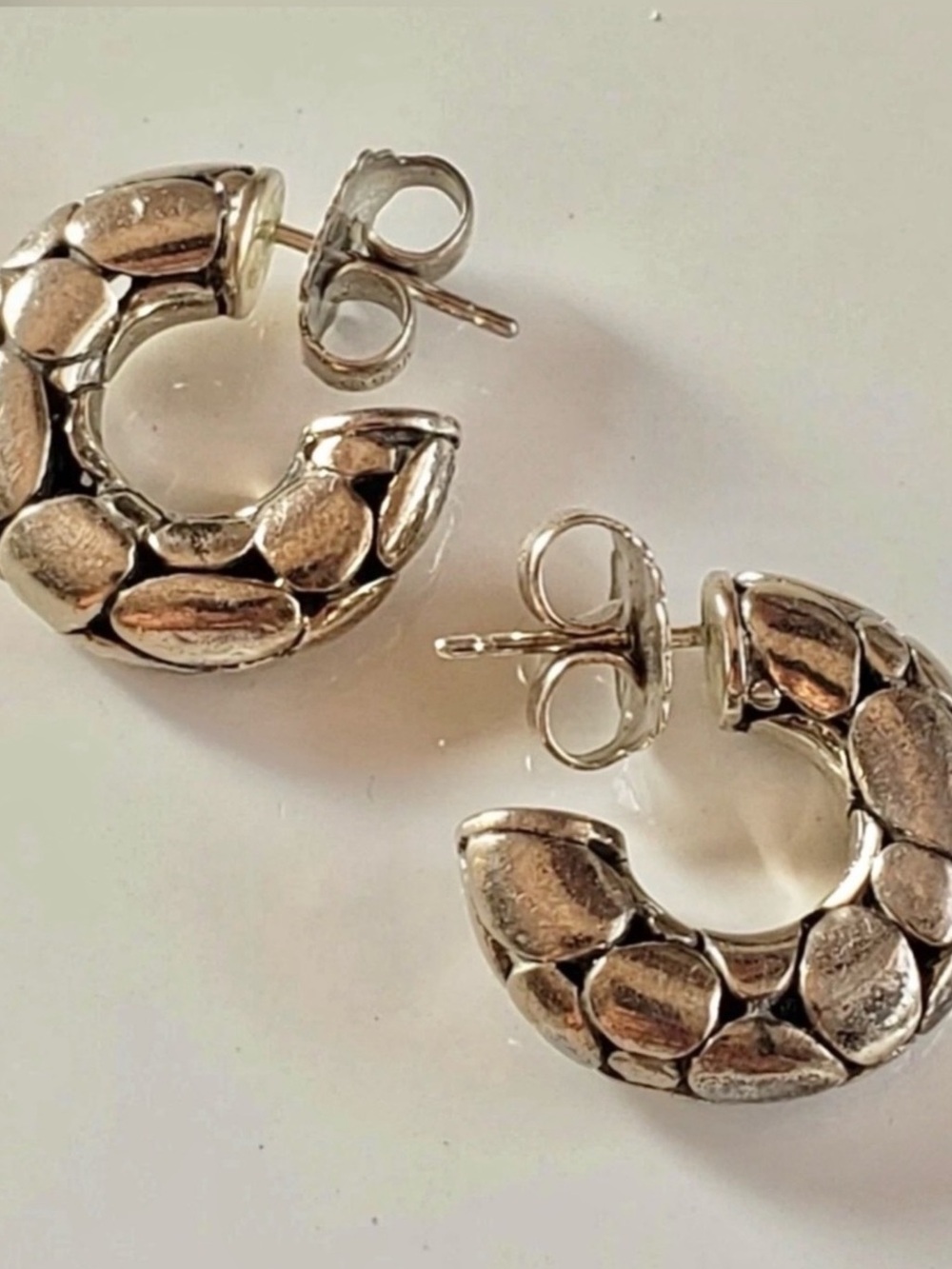 John Hardy Silver Textured Pebble Hoop Earrings